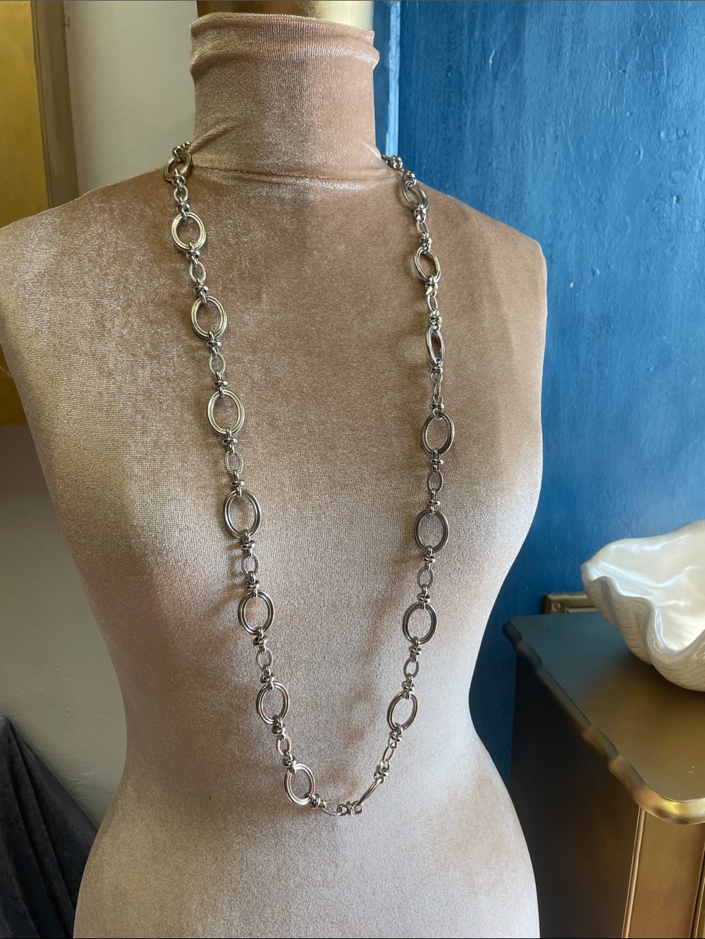 Long Silver Link Necklace - Elegant Oval Chain